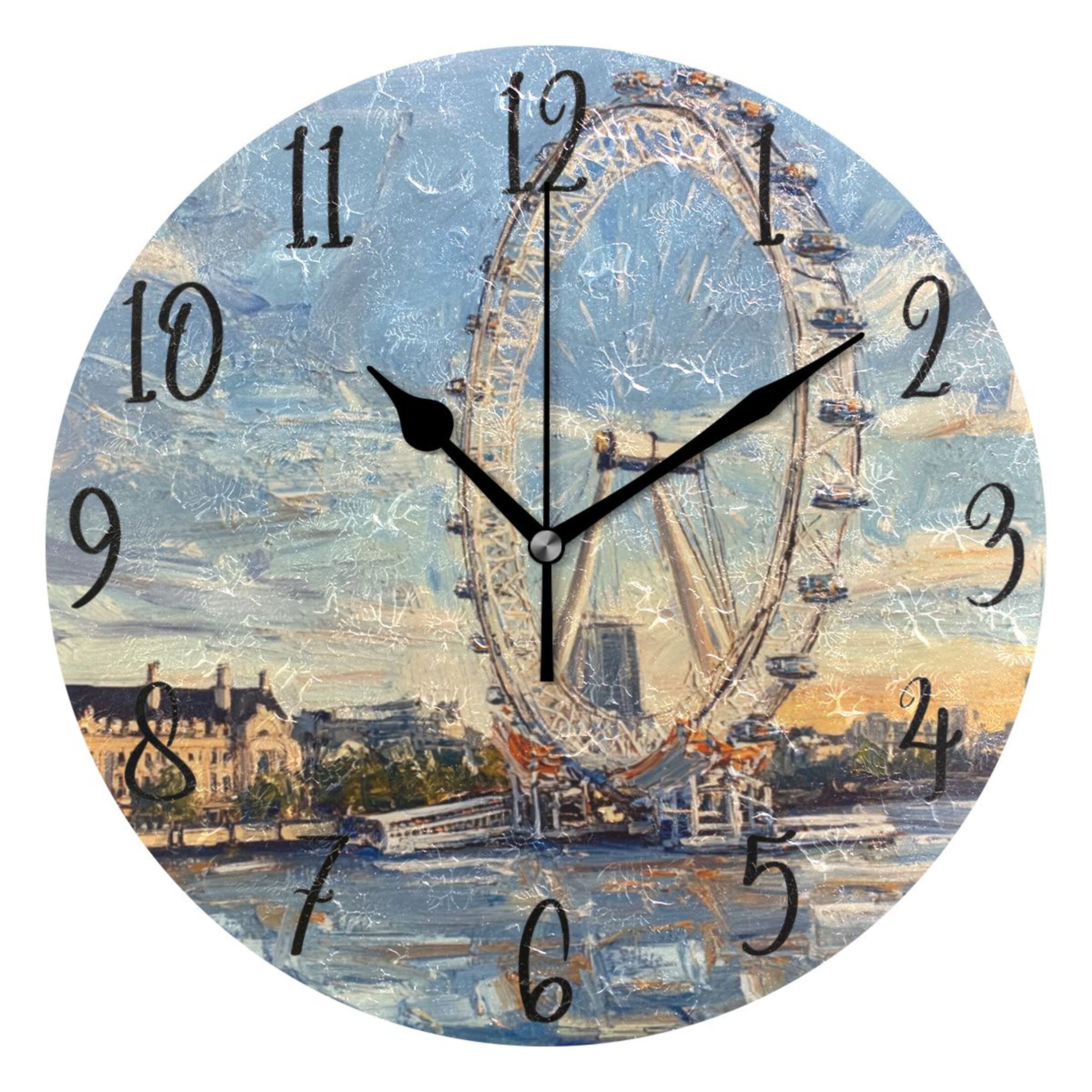 WOBOGO The London Eye Wall Clock 10in Silent Mechanism Battery Operated ...