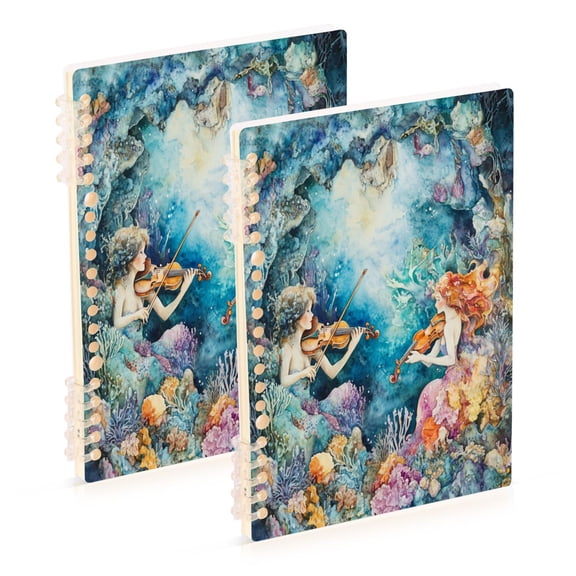 WOBOGO The Mermaid Plays Music Notebook College Horizontal Grid Paper Ink Spill Resistant Water Resistant Cover 8.3x5.7x0.4in