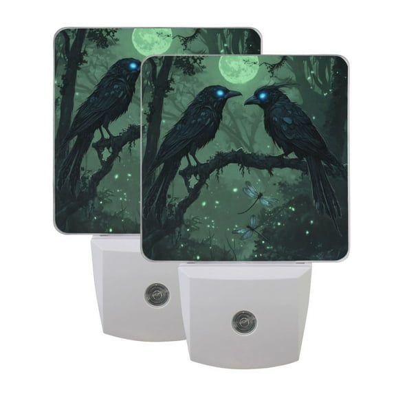 WOBOGO The Midnight Crow LED Night Light 2 Pcs Set 0.5 Watt Wall Plug in Dusk to Dawn Automatic Switch Soft White Light