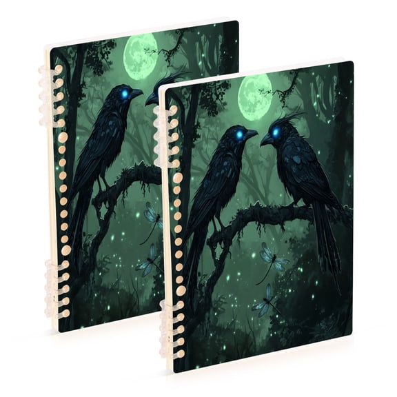 WOBOGO The Midnight Crow Notebook College Horizontal Grid Paper Ink Spill Resistant Water Resistant Cover 8.3x5.7x0.4in