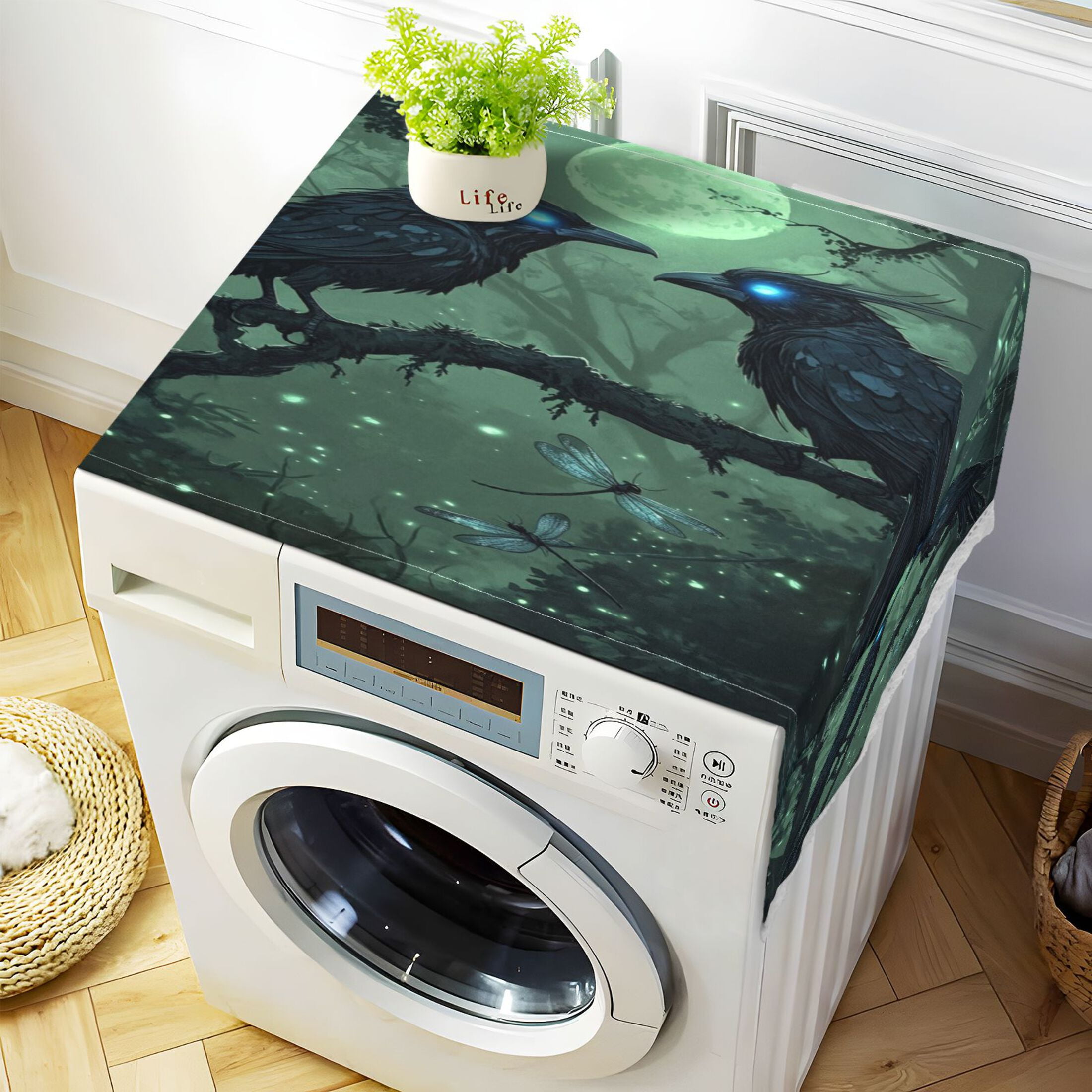 WOBOGO The Midnight Crow Washing Machine Cloth Dryer Refrigerator Top Cover Protective Non-Slip Mat For Kitchen Laundry