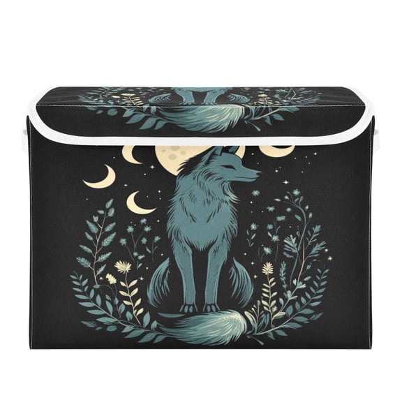 WOBOGO The Moon Fox Large Collapsible Storage Box Flip Lid Fabric Decorative Organizer Container Basket with Handles 16.512.611.8in