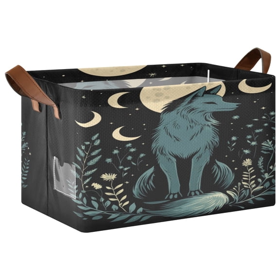 WOBOGO The Moon Fox Storage Basket 16.9×11.4×10in Collapsible Oversized with Metal Iron Frame Set of 1