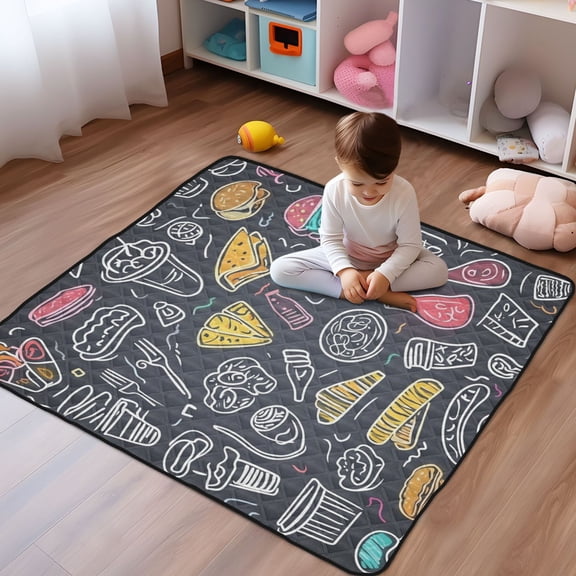WOBOGO The Pattern Of Coffee Dessert Baby Playmats Extra Large Waterproof Rollable Activity Pads for Toddlers 5050inch