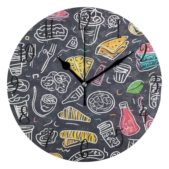 WOBOGO The Pattern Of Coffee Dessert Wall Clock 10in Silent Mechanism Battery Operated Retro Style for Living Room Bedroom and Kitchen Black Pointer
