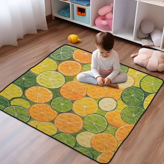WOBOGO The Pattern Of Orange and Lime Slices Baby Playmats Extra Large Waterproof Rollable Activity Pads for Toddlers 5050inch