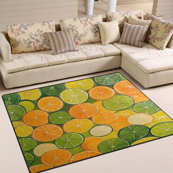 WOBOGO The Pattern Of Orange and Lime Slices Carpet Non-Slip Rugs Soft Doormat 63×48in Living Dining Room Bedroom Decorative