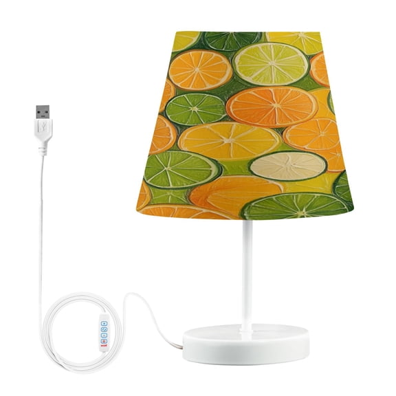 WOBOGO The Pattern Of Orange and Lime Slices Table Lamps Bedroom 3-Speed Dimmable Farm Style with Fabric Shade for Reading and Home Office