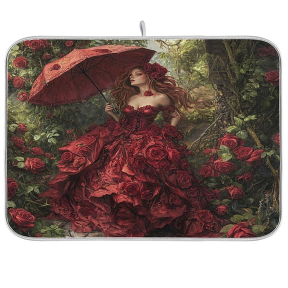 WOBOGO The Rose Wedding Kitchen Drying Mat Heat Resistant Drainage with Non-Slip Rubber Backing Hides Stains Super Absorbent Easy to Clean 16×18in