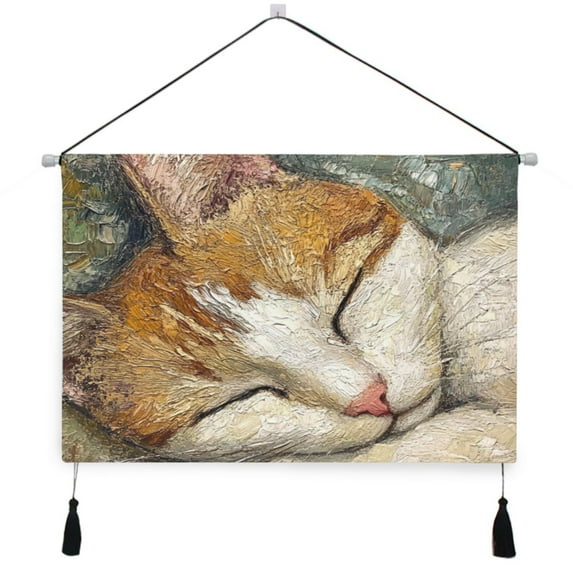 WOBOGO The Sleeping Orange Cat Living Room Canvas Wall Art Bedroom Study Framed Canvas Print Artwork Home Office Decorations 24.5×16.7in