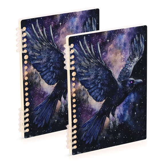 WOBOGO The Starry Night Crow Notebook College Horizontal Grid Paper Ink Spill Resistant Water Resistant Cover 8.3x5.7x0.4in