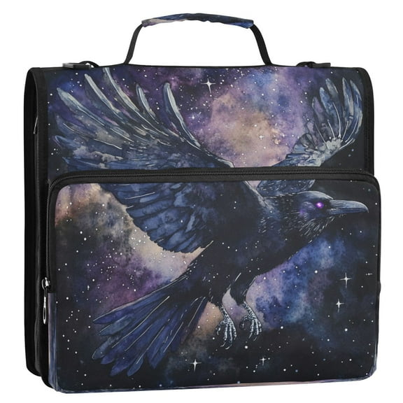 WOBOGO The Starry Night Crow Ring Binder Bag 1.5in Folder Organizer with Shoulder Strap for 13Inch Laptop and 500 Sheets of Paper