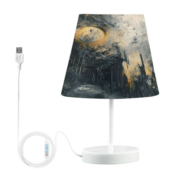 WOBOGO The Sun Of Abstract Art Table Lamps Bedroom 3-Speed Dimmable Farm Style with Fabric Shade for Reading and Home Office