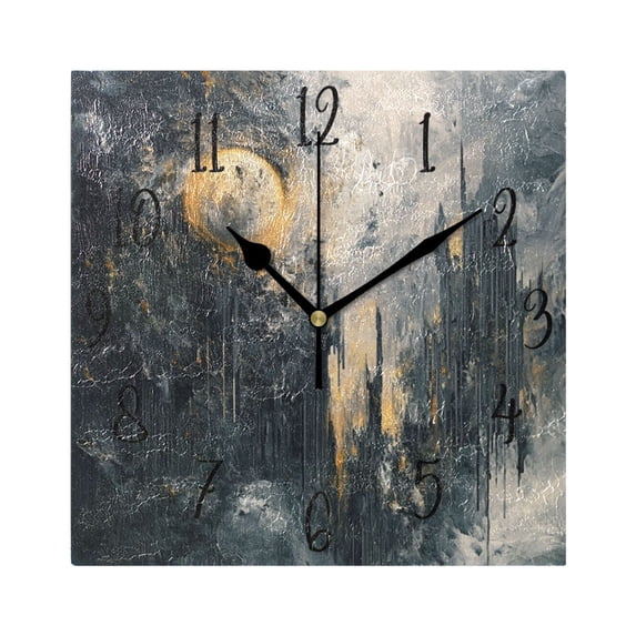 WOBOGO The Sun Of Abstract Art Wall Clock 7.78 Inch Battery Operated Silent Unit Square Rustic Vintage Style for Home Bedroom Office Black Pointer