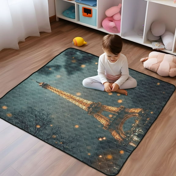 WOBOGO The Tower Of Paris Baby Playmats Extra Large Waterproof Rollable Activity Pads for Toddlers 50×50inch