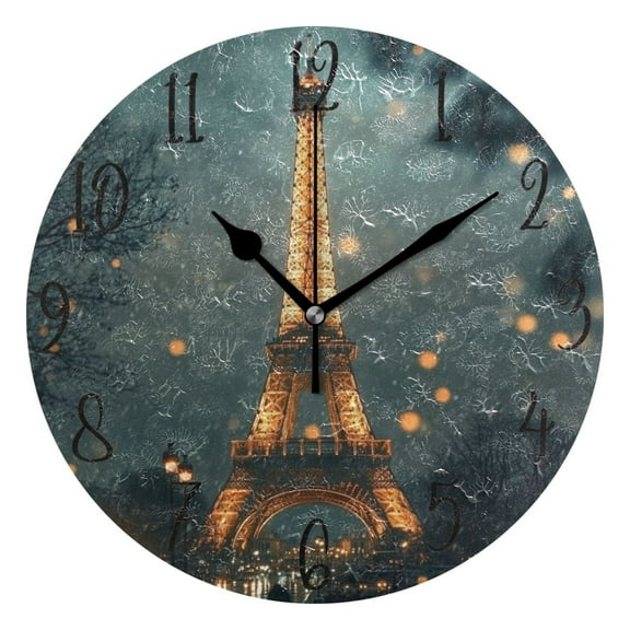 WOBOGO The Tower Of Paris Wall Clock 10in Silent Mechanism Battery Operated Retro Style for Living Room Bedroom and Kitchen Black Pointer