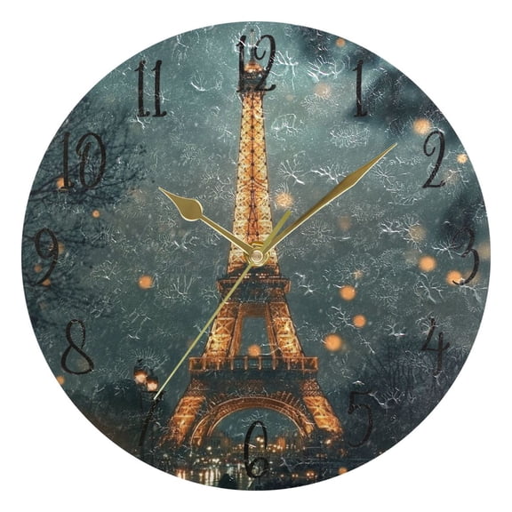 WOBOGO The Tower Of Paris Wall Clock 10in Silent Mechanism Battery Operated Retro Style for Living Room Bedroom and Kitchen Gold Pointer