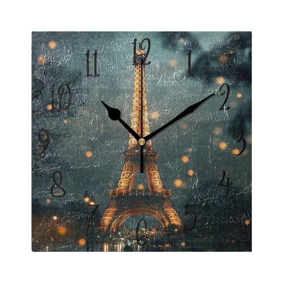 WOBOGO The Tower Of Paris Wall Clock 7.78 Inch Battery Operated Silent Unit Square Rustic Vintage Style for Home Bedroom Office Black Pointer
