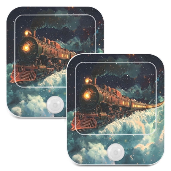 WOBOGO The Train Travels in Space Night Light Lamp with Smart Sensor Dusk to Dawn Sensor 0.6W Plug-in 2-Pack