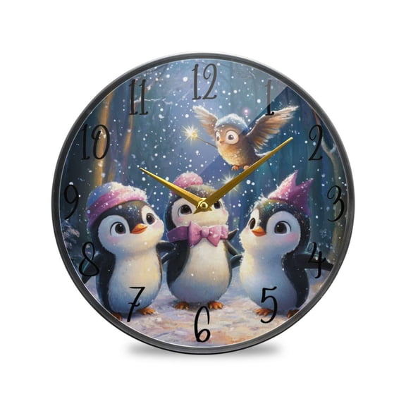 WOBOGO Three Cute Cartoon Penguins Acrylic Wall Clock Battery Operated 9.5in Silent No Tick Bedroom Living Room Office Classroom Decoration