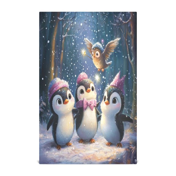 WOBOGO Three Cute Cartoon Penguins Kitchen Towel 1 Piece Large Cotton Dishcloth Premium Absorbency Set with Hanging Loop