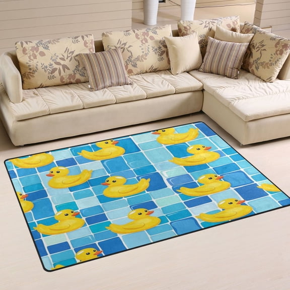 WOBOGO Tile Yellow Duck Carpet Non-Slip Rugs Soft Doormat 31×20in Living Dining Room Bedroom Decorative