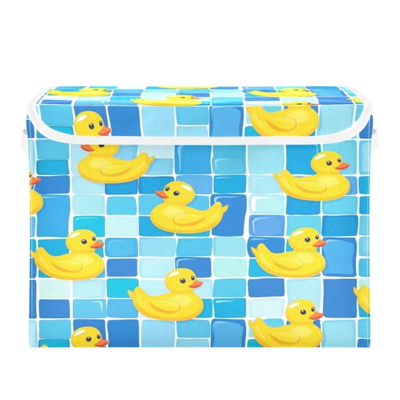 WOBOGO Tile Yellow Duck Large Collapsible Storage Box Flip Lid Fabric Decorative Organizer Container Basket with Handles 16.512.611.8in
