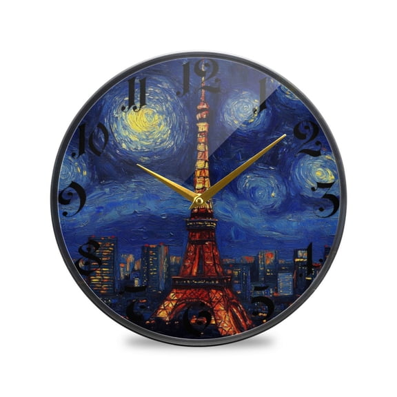 WOBOGO Tokyo Tower Night View Acrylic Wall Clock Battery Operated 11.9in Silent No Tick Bedroom Living Room Office Classroom Decoration