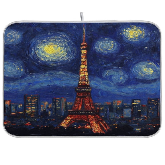 WOBOGO Tokyo Tower Night View Kitchen Drying Mat Heat Resistant Drainage with Non-Slip Rubber Backing Hides Stains Super Absorbent Easy to Clean 16×18in