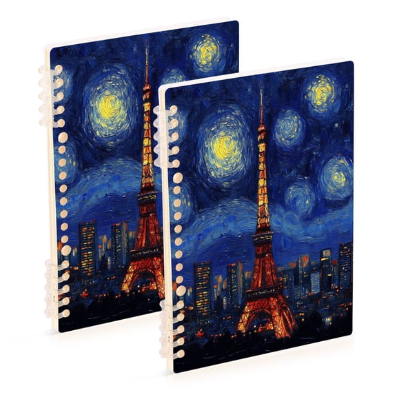 WOBOGO Tokyo Tower Night View Notebook College Horizontal Grid Paper Ink Spill Resistant Water Resistant Cover 8.3x5.7x0.4in