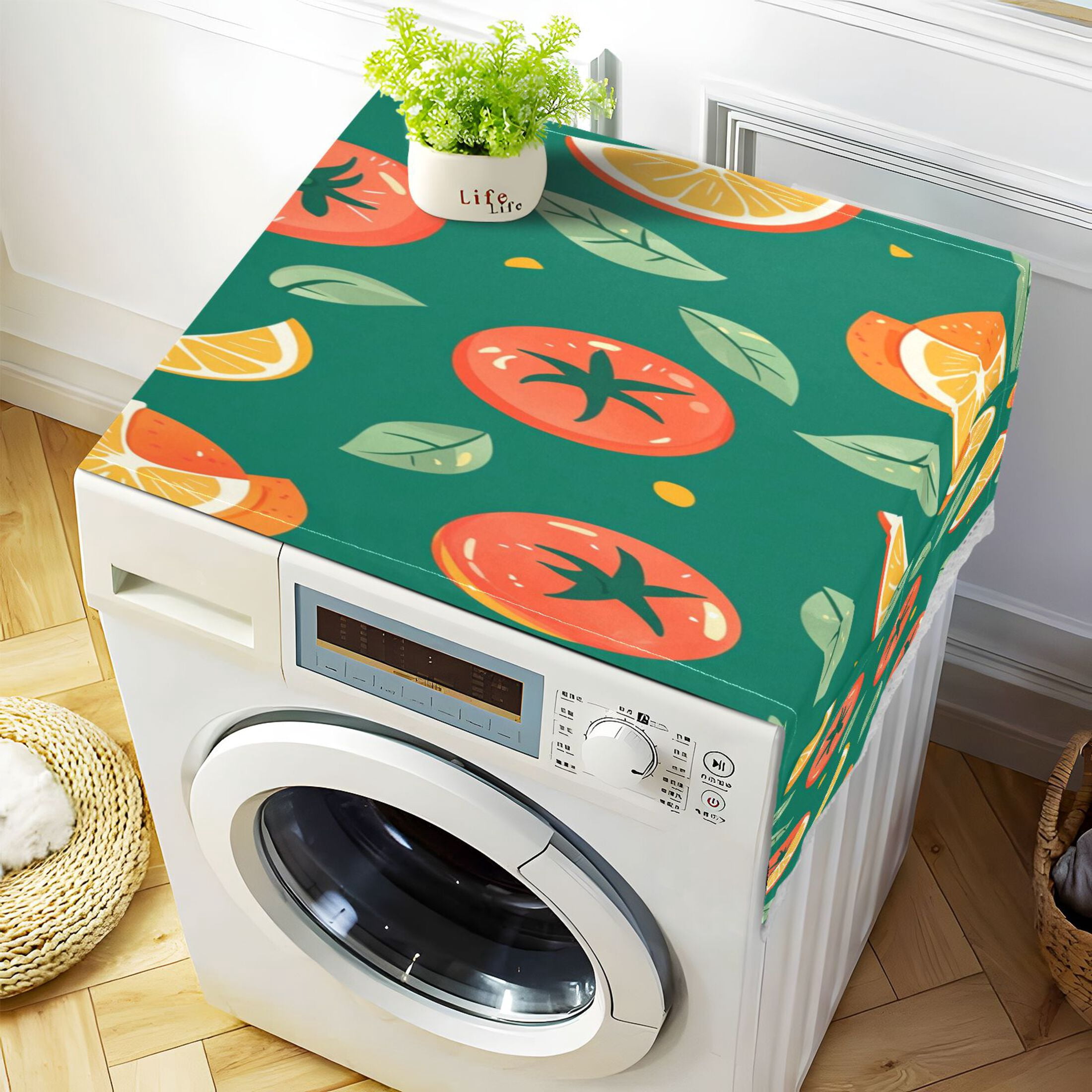 WOBOGO Tomato Orange Pattern Washing Machine Cloth Dryer Refrigerator Top Cover Protective Non-Slip Mat For Kitchen Laundry