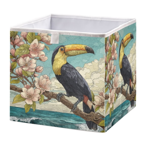 WOBOGO Toucan Bird Storage Basket Foldable Easy to Clean Durable with Hollow Support Plate with Handle 15.75×10.63×6.96 in