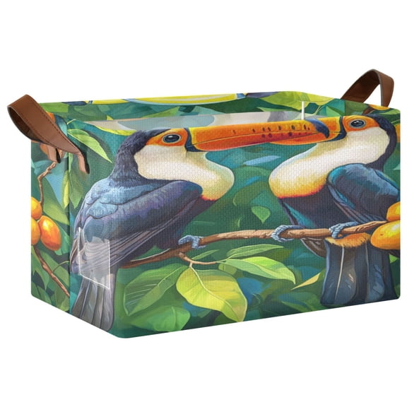 WOBOGO Toucans Perched on Branches Storage Basket 16.9×11.4×10in Collapsible Oversized with Metal Iron Frame Set of 2