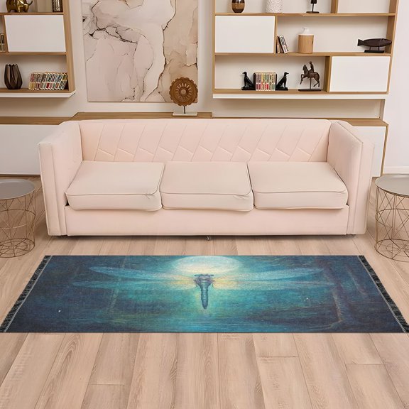 WOBOGO Tranquility Dragonfly Bedside Long Rug Delicate and Soft Modern Indoor Area Decor Non Slip Carpet for Bed Room Corridor Entrance Balcony