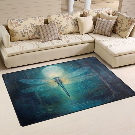 WOBOGO Tranquility Dragonfly Carpet Non-Slip Rugs Soft Doormat 31×20in Living Dining Room Bedroom Decorative