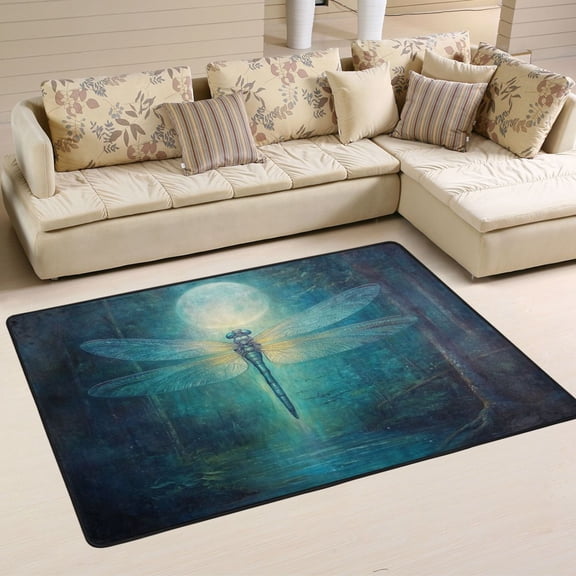 WOBOGO Tranquility Dragonfly Carpet Non-Slip Rugs Soft Doormat 72×48in Living Dining Room Bedroom Decorative