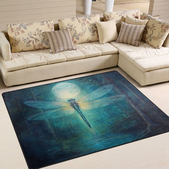 WOBOGO Tranquility Dragonfly Carpet Non-Slip Rugs Soft Doormat 80×58in Living Dining Room Bedroom Decorative