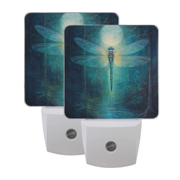 WOBOGO Tranquility Dragonfly LED Night Light 2 Pcs Set 0.5 Watt Wall Plug in Dusk to Dawn Automatic Switch Soft White Light