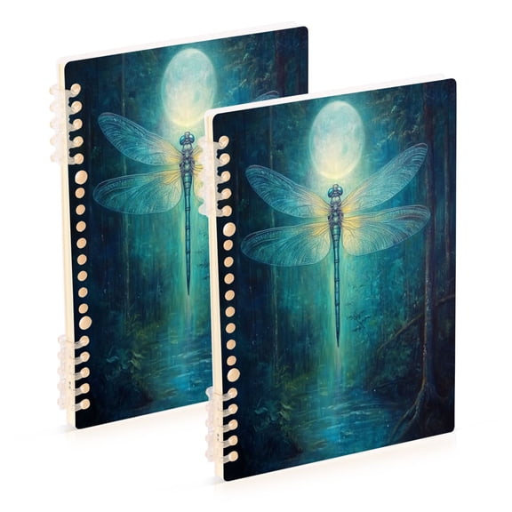 WOBOGO Tranquility Dragonfly Notebook College Horizontal Grid Paper Ink Spill Resistant Water Resistant Cover 8.3x5.7x0.4in