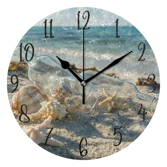 WOBOGO Transparent Broken Drift Bottle Wall Clock 10in Silent Mechanism Battery Operated Retro Style for Living Room Bedroom and Kitchen Black Pointer