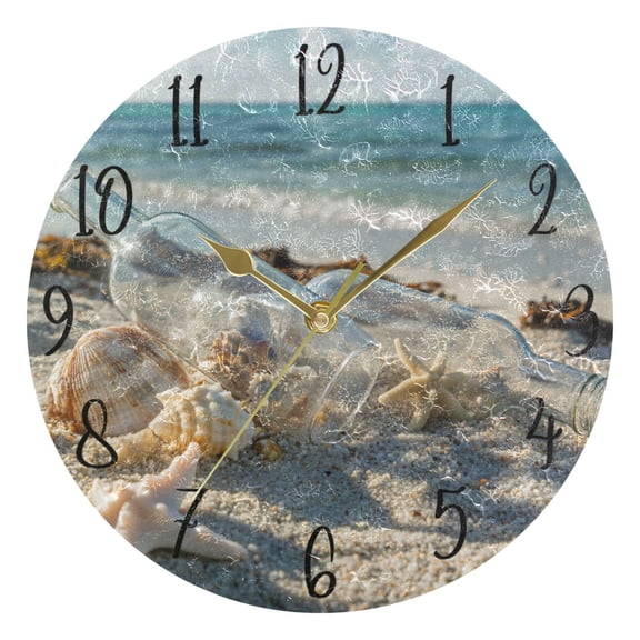 WOBOGO Transparent Broken Drift Bottle Wall Clock 10in Silent Mechanism Battery Operated Retro Style for Living Room Bedroom and Kitchen Gold Pointer