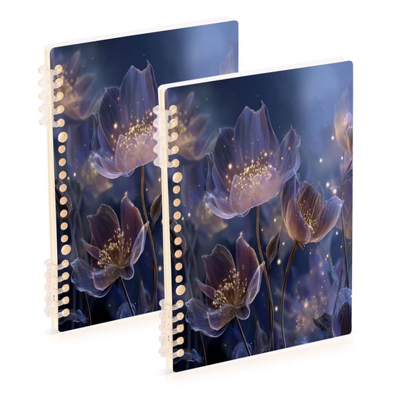 WOBOGO Transparent Purple Flowers Notebook College Horizontal Grid Paper Ink Spill Resistant Water Resistant Cover 8.3x5.7x0.4in