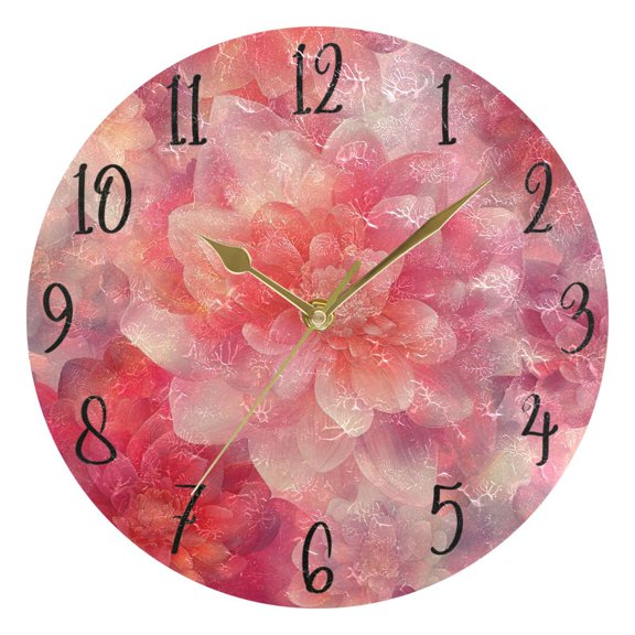 WOBOGO Transparent Red Flower Wall Clock 10in Silent Mechanism Battery Operated Retro Style for Living Room Bedroom and Kitchen Gold Pointer