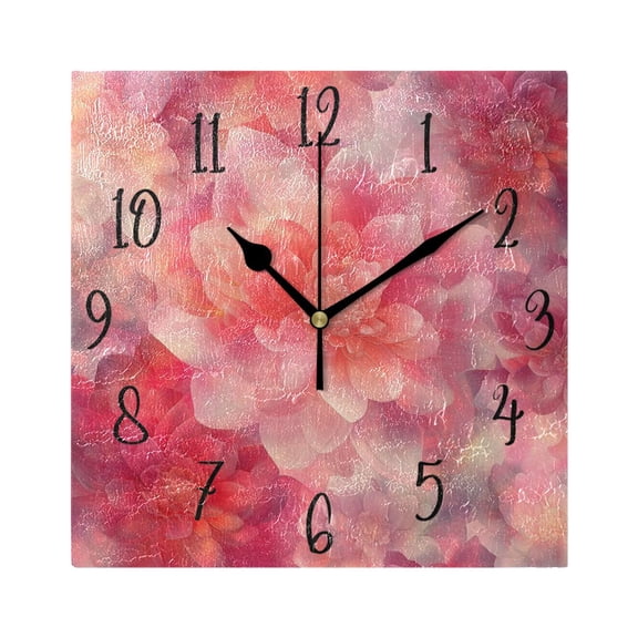 WOBOGO Transparent Red Flower Wall Clock 7.78 Inch Battery Operated Silent Unit Square Rustic Vintage Style for Home Bedroom Office Black Pointer