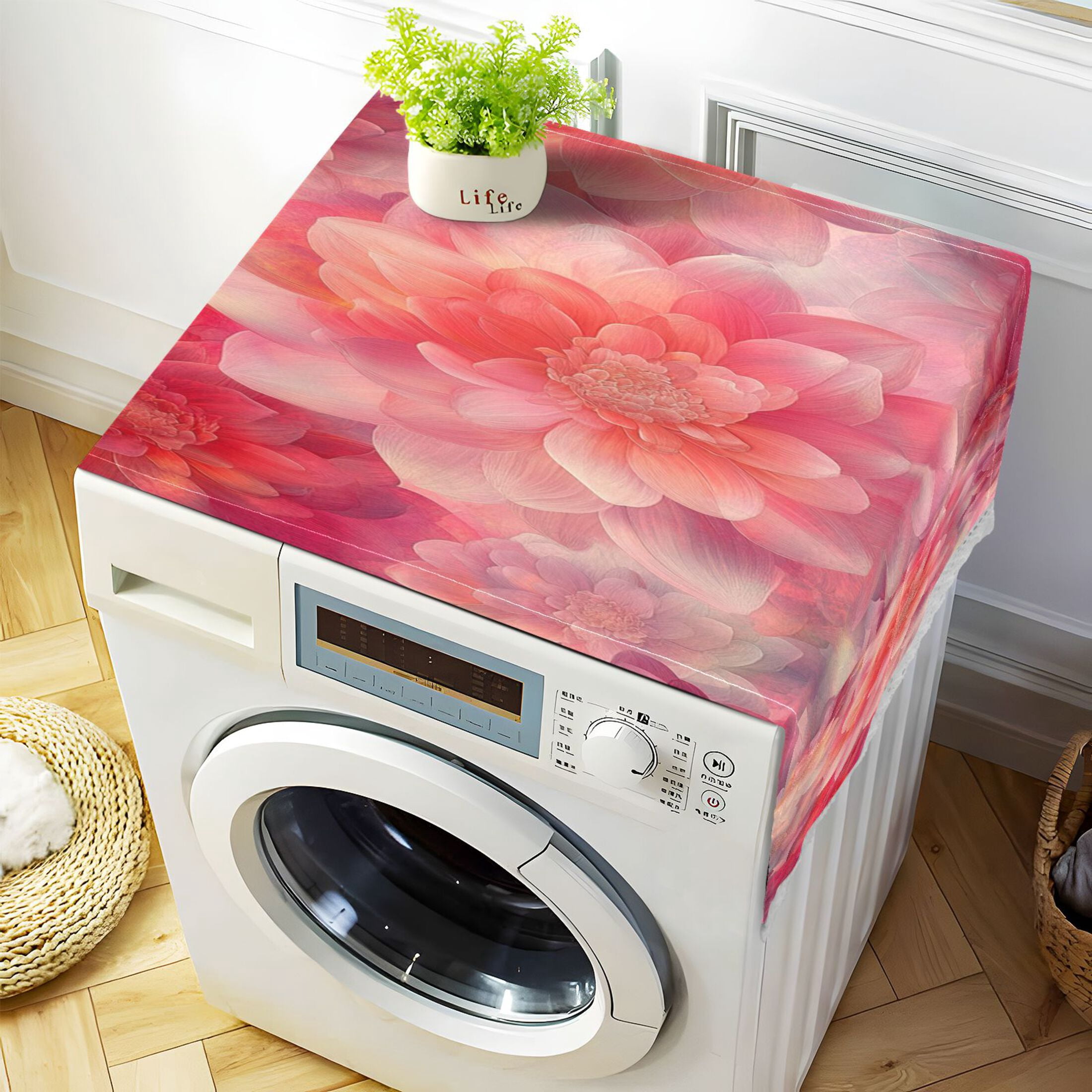 WOBOGO Transparent Red Flower Washing Machine Cloth Dryer Refrigerator Top Cover Protective Non-Slip Mat For Kitchen Laundry
