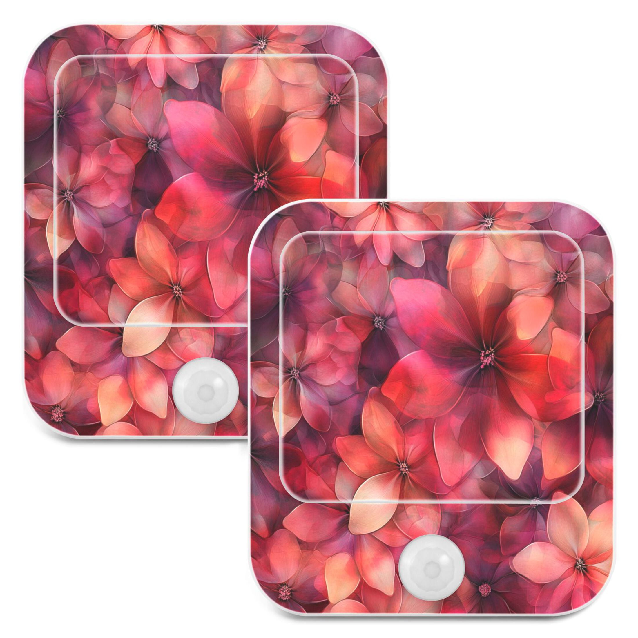 WOBOGO Transparent Red Flowers Night Light Lamp with Smart Sensor Dusk to Dawn Sensor 0.6W Plug-in 2-Pack