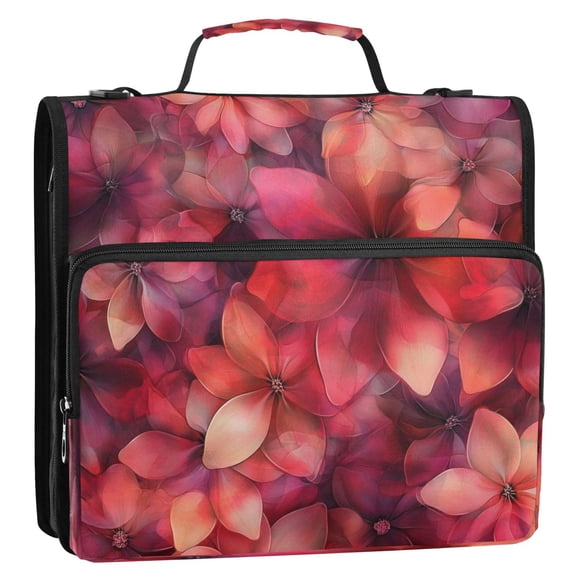 WOBOGO Transparent Red Flowers Ring Binder Bag 1.5in Folder Organizer with Shoulder Strap for 13Inch Laptop and 500 Sheets of Paper