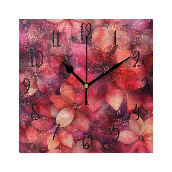 WOBOGO Transparent Red Flowers Wall Clock 7.78 Inch Battery Operated Silent Unit Square Rustic Vintage Style for Home Bedroom Office Black Pointer