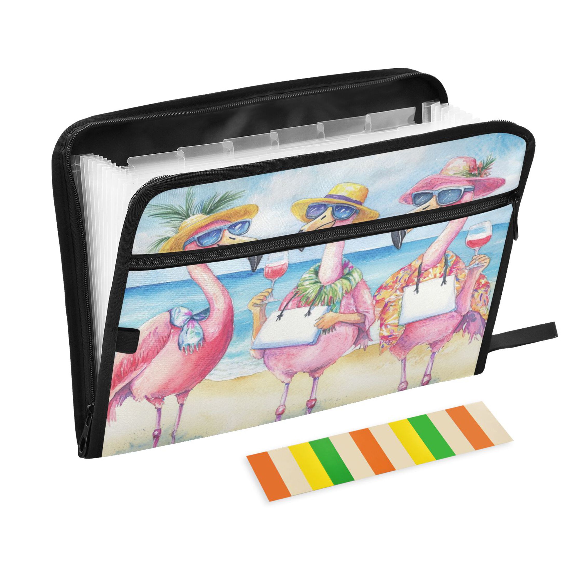 WOBOGO Traveling Flamingos Expanding File Folder Letter Size Accordion Filing Organizer 13 Pocket Separate Organ Pocket