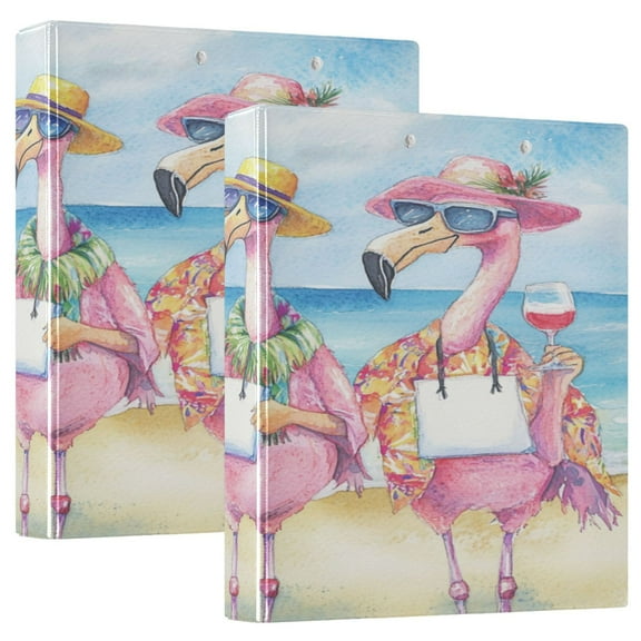 WOBOGO Traveling Flamingos File Folders Extra Large Capacity to Hold 200 Sheets of Documents Hard Shell Ring Binder for School Home Office